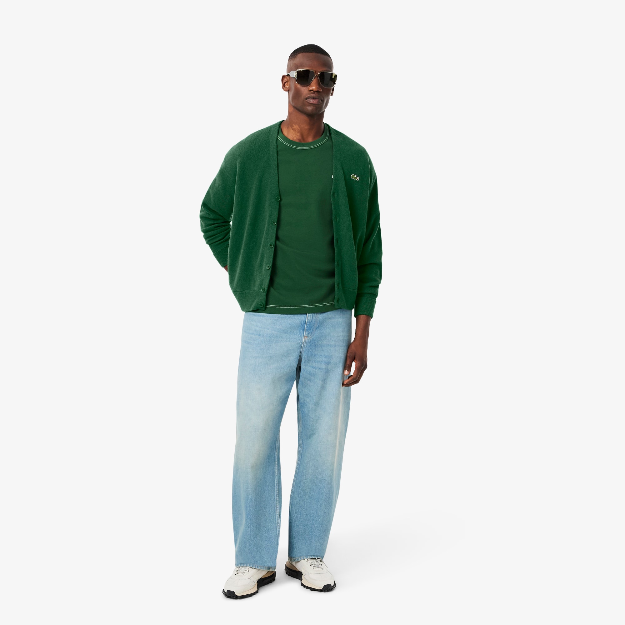SHIPS別注 LACOSTEコットンカーディガン グリーンUS L Men's Relaxed Fit Wool Cardigan - Sweaters & Sweatshirts - New In