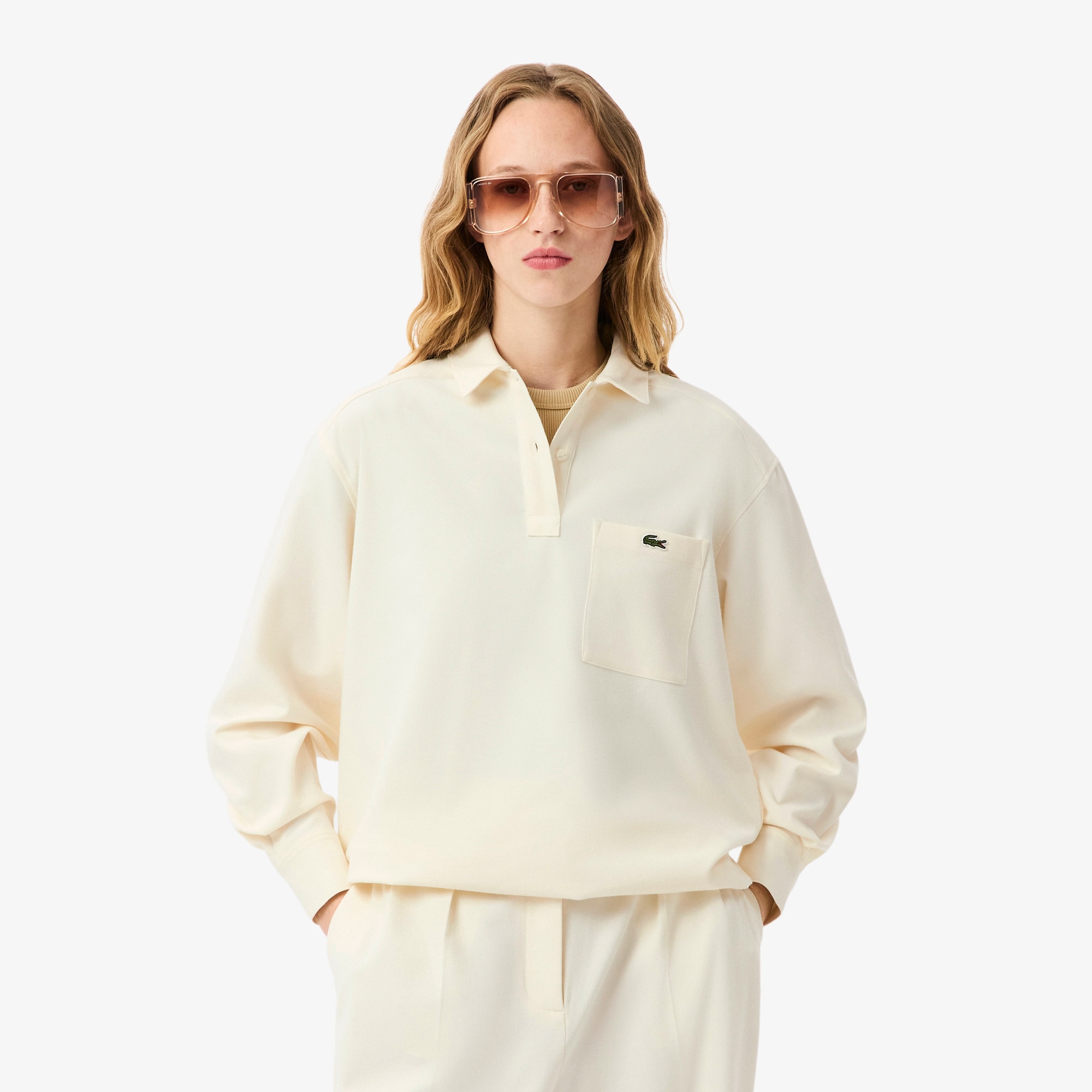 Lacoste Women's Oversized Polo Style Flannel Shirt - 36 In White