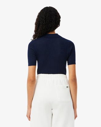 3D Rib Knit Polo Collar Merino Wool Sweater