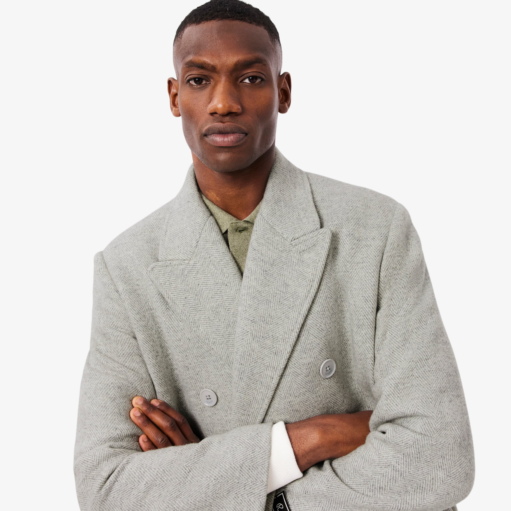 Men's Double-Breasted Chevron Wool Coat - Jackets & Coats - New In
