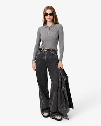 Women's Wool Jersey Polo Collar Sweater