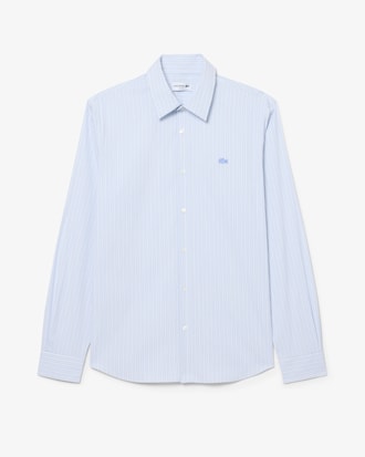 Camisa de Corte Ajustado de Popelina El&aacute;stica de Rayas