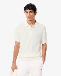 Men's Fluid Ribbed Knit Polo Collar Sweater