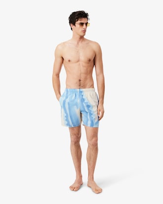 Mid Length Striped Swim Trunks