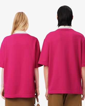 Runway Badge Accent Oversized Satin Polo Shirt