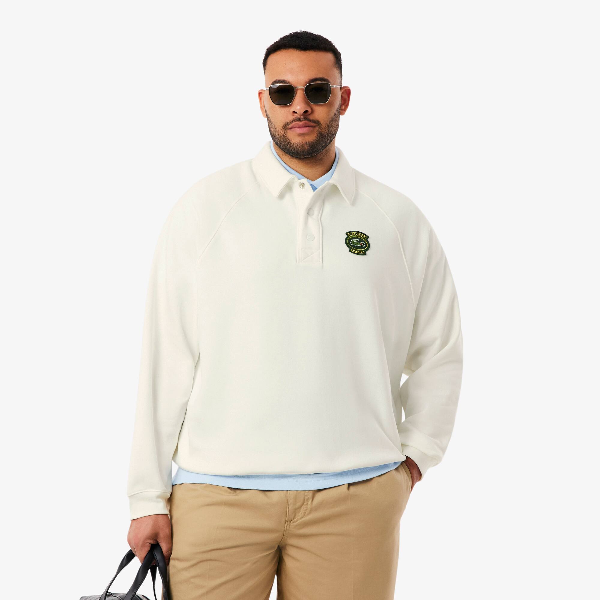 Men's Loose Fit Polo Collar Fleece Sweatshirt - Sweaters