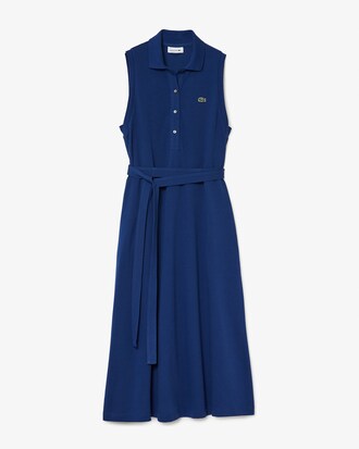 Vestido polo con cintur&oacute;n en piqu&eacute; de algod&oacute;n para mujer