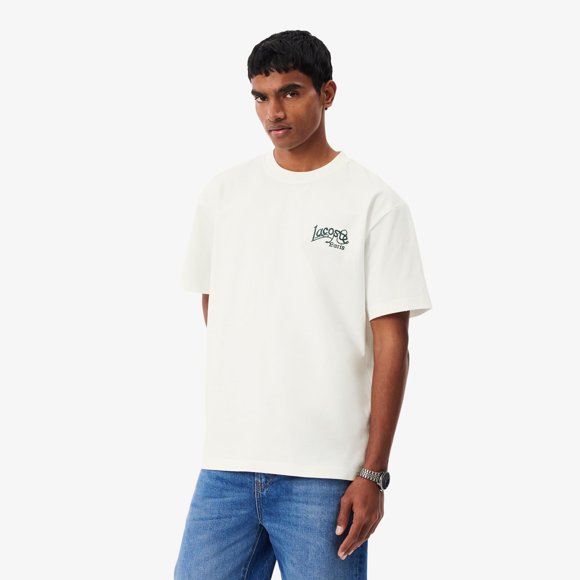 Lacoste Playera de Tejido Jersey de Algodón Grueso con Bordado Blanco