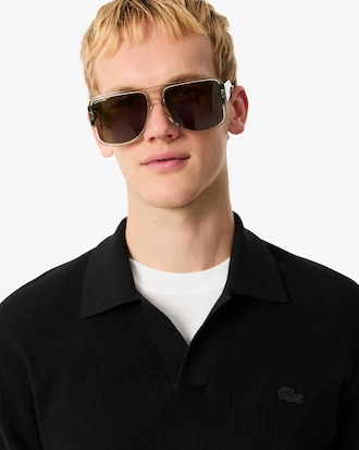 Men's Cotton Blend Open Polo Collar Sweater