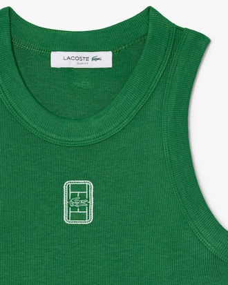 Slim Fit Badge Accent Rib Knit Tank Top