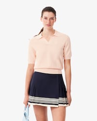 Regular Fit Open Neck Badge Accent Knit Polo Shirt