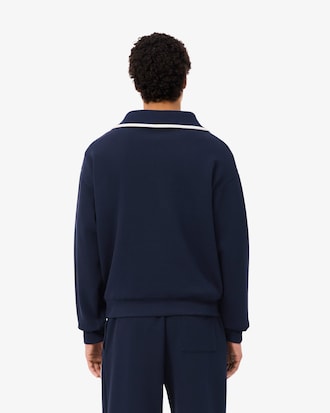 Loose Fit High Zipped Neck Badge Accent Sweatshirt