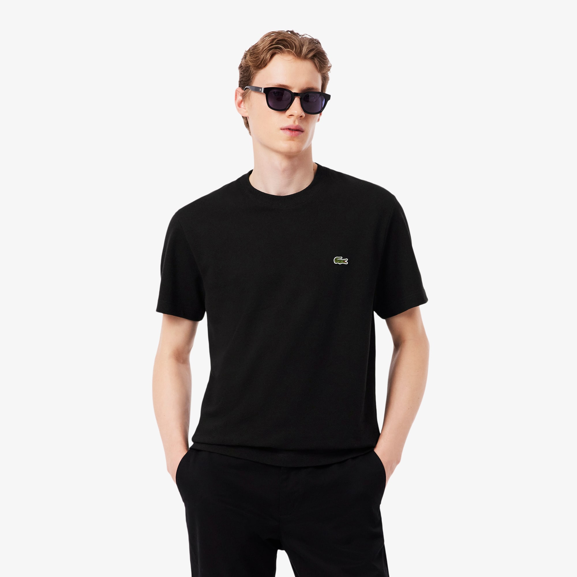 Lacoste Embroidered-logo Cotton T-shirt In Black