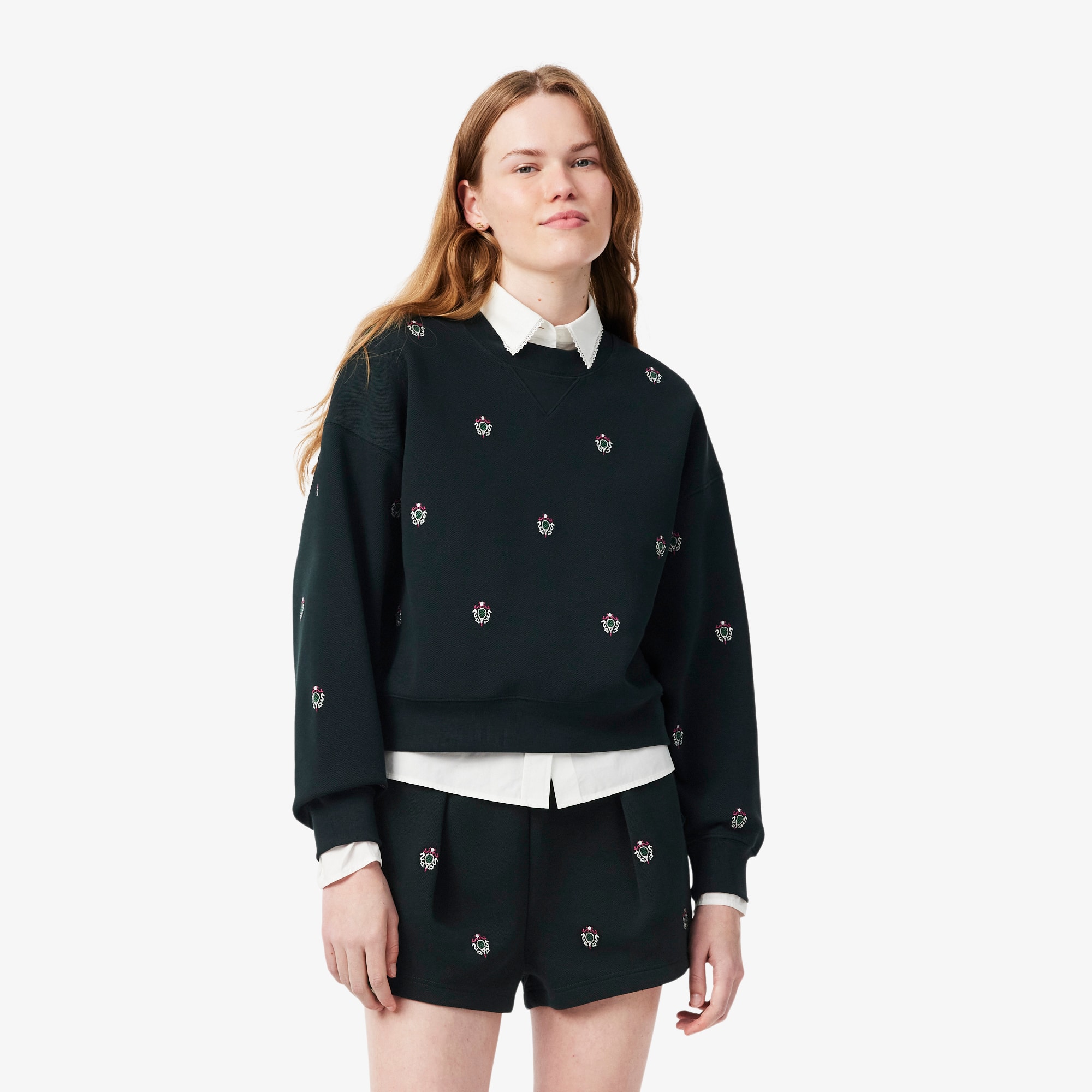Lacoste Sudadera Oversized de Piqué con Bordado Verde