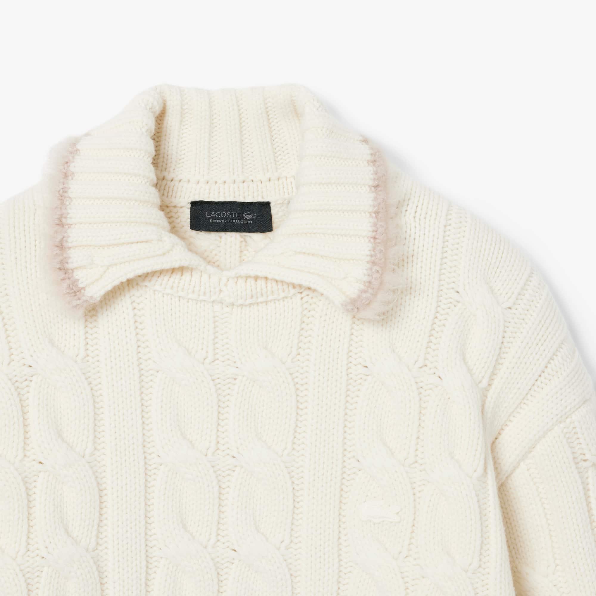 Runway Wool Polo Collar Cable Knit Sweater - Sweaters
