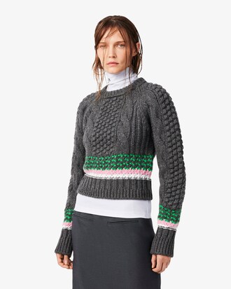 Runway Striped Textured Wool Sweater