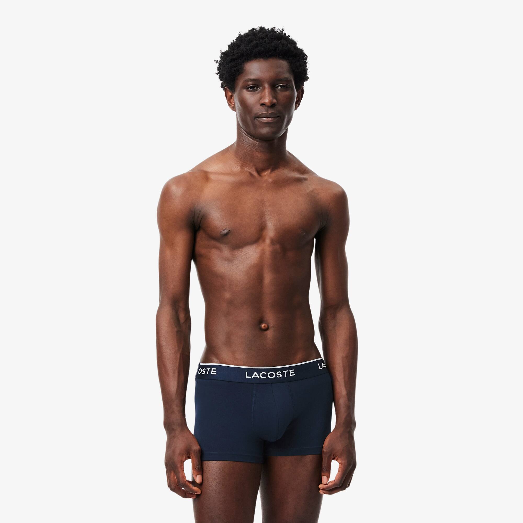 Lacoste Men's 3-pack Stretch Cotton Trunks - Xl In Blue