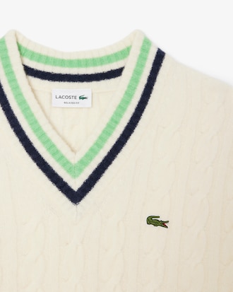 Men's V-Neck Cable Knit Wool Sweater