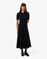 Women's Fuzzy Ribbed Knit Polo Collar Dress