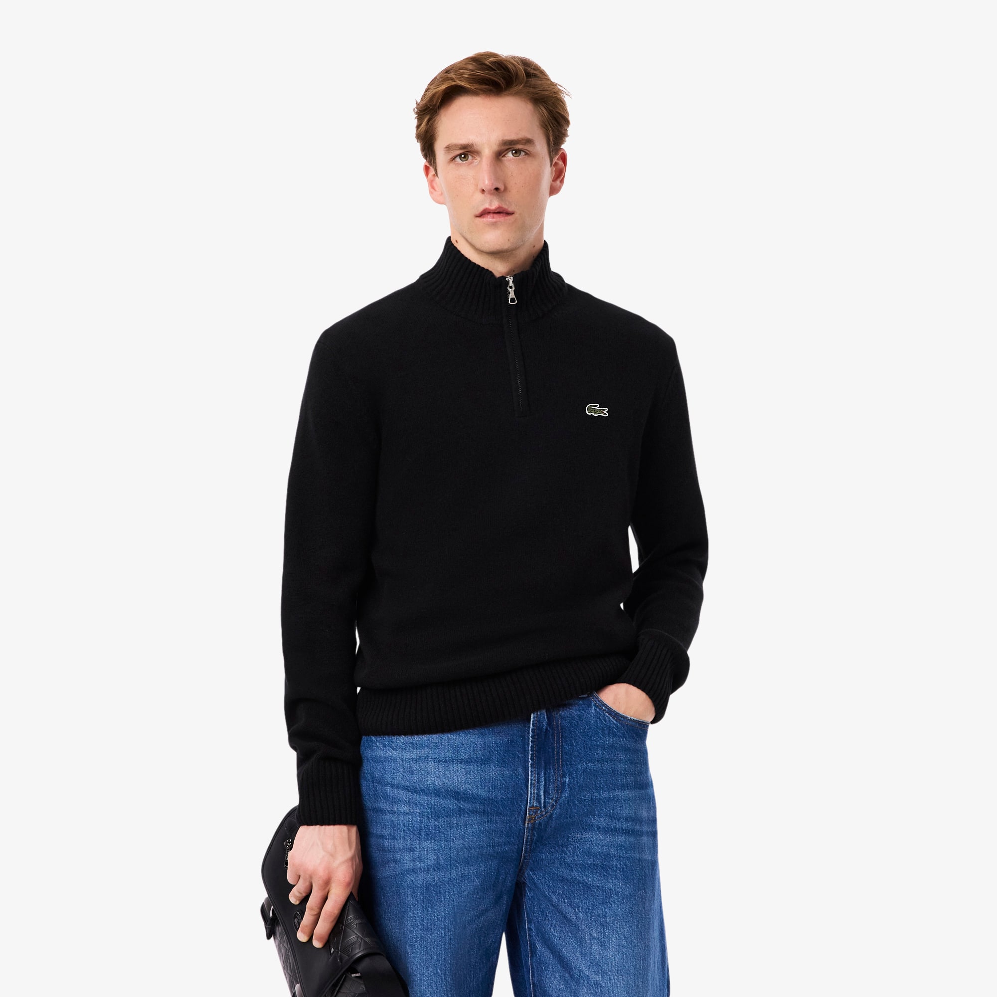 Lacoste Men's Zip-up High-neck Wool Sweater  - 3xl - 8 In Black