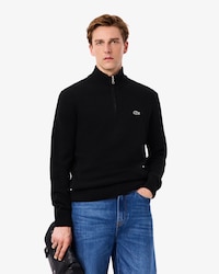 Pull zippé en laine cardée uni col montant