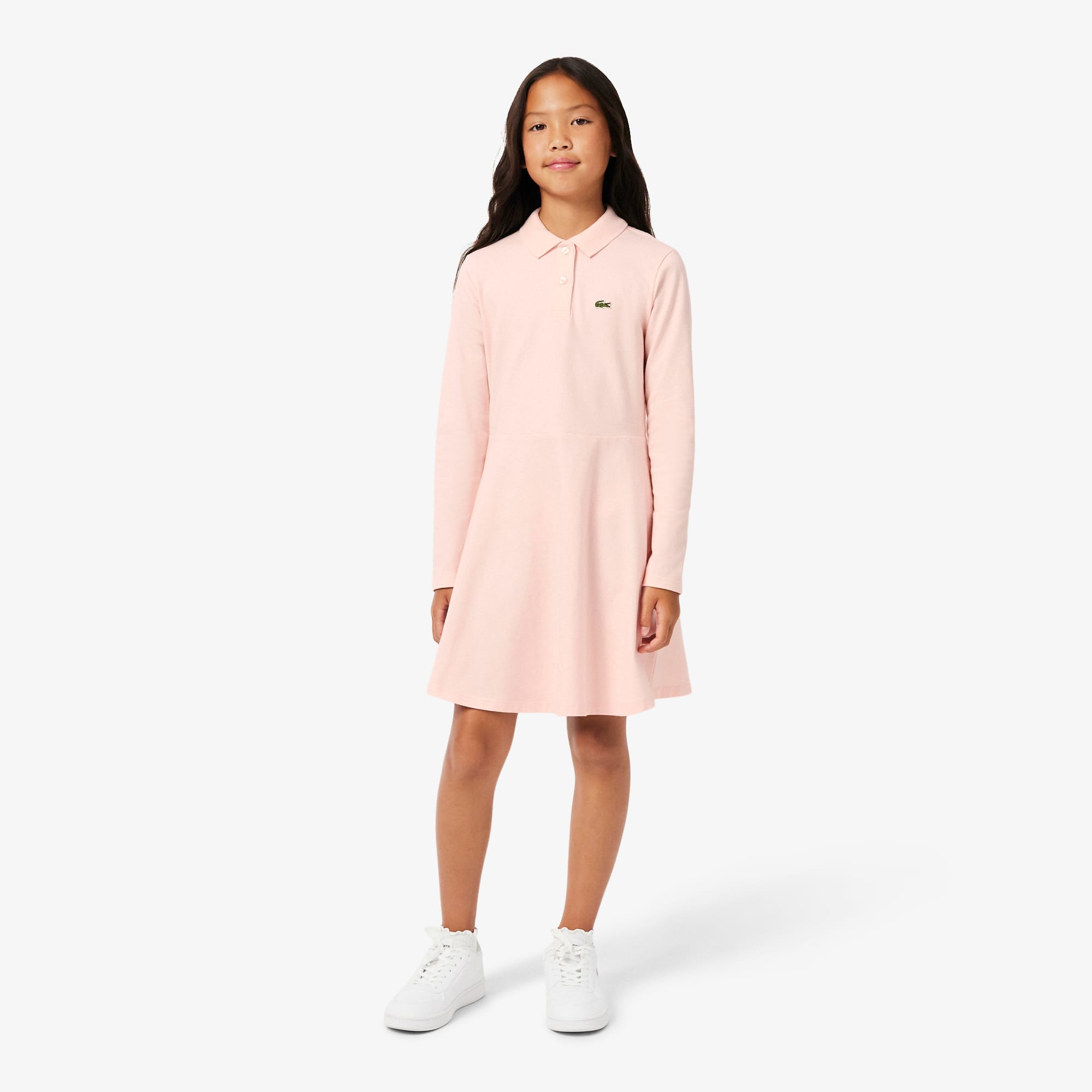 Lacoste Long-sleeved Stretch Piqué Dress - 10 Years In Pink