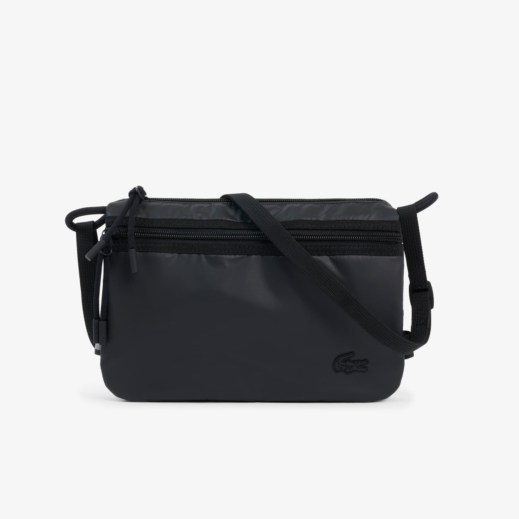 D605 美品 LACOSTE メンズ ショルダーバッグ PVCレザー 黒 Men's