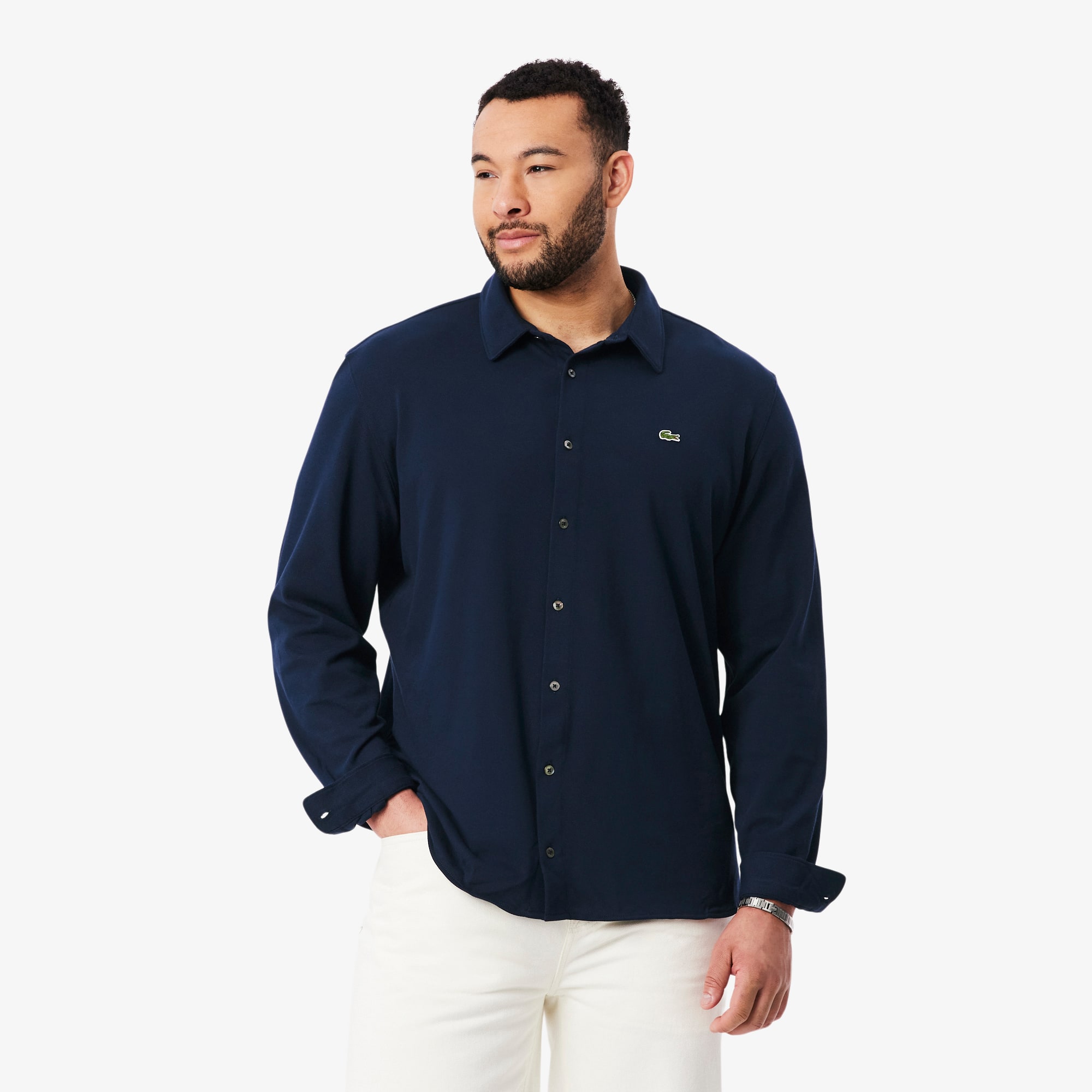 Men's Slim Fit Cotton Piqué Shirt - Button Down Shirts - New In