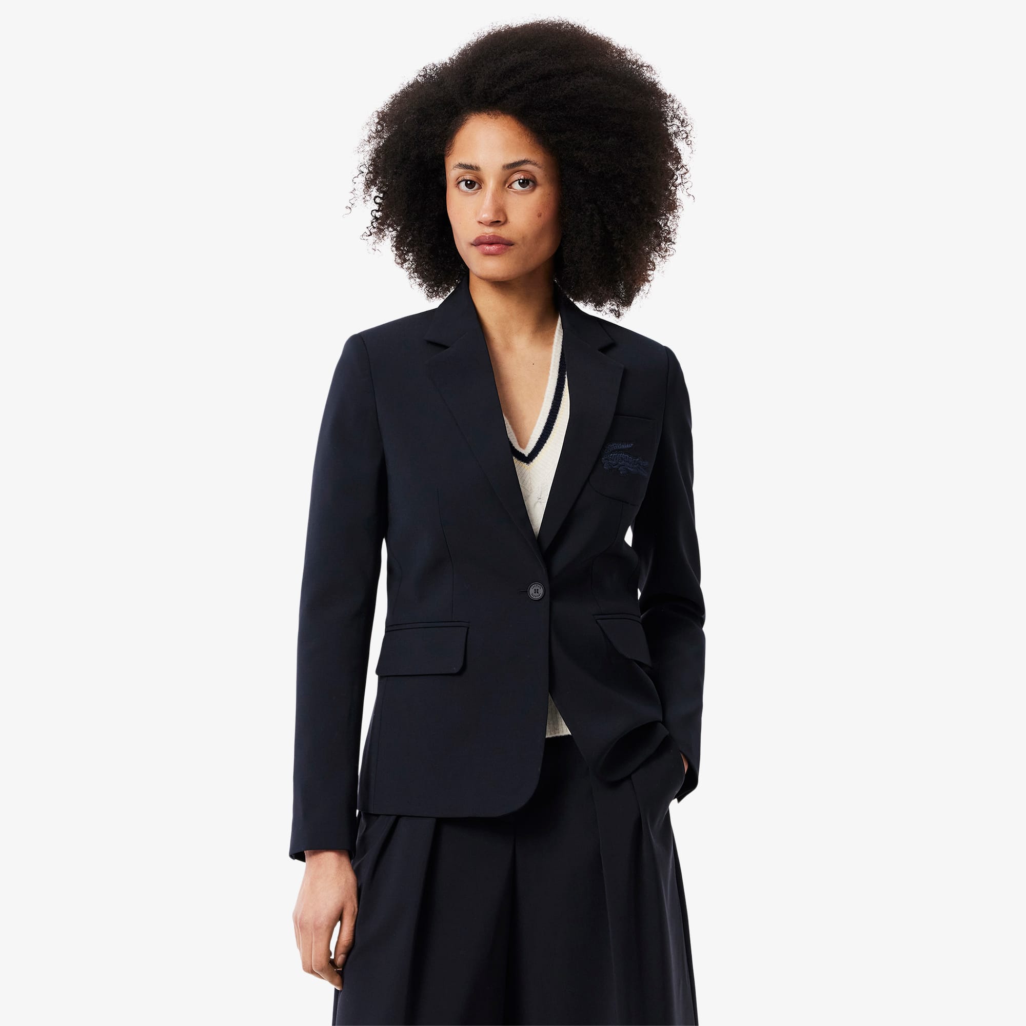 Women's Embroidered Logo Slim Fit Wool Blazer - Recycled Materials
