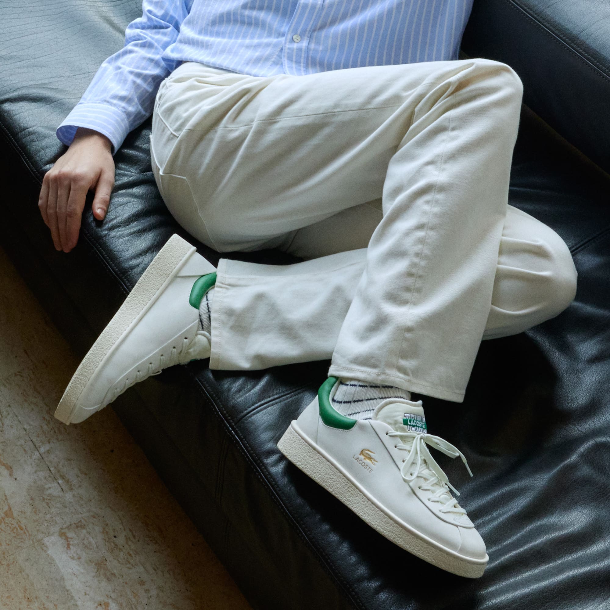 【LACOSTE】 ★ Base Shot Premium Leather Sneakers ★ Green Men's Baseshot Premium Leather Sneakers - Sneakers - New In
