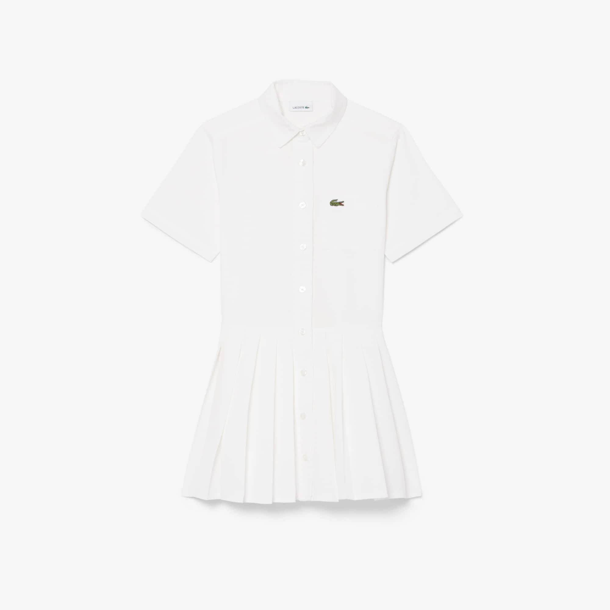 Lacoste Poplin Pleat Skirt Shirt Dress - 12 Years In White