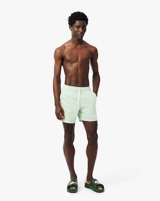 Men's Mid Length Striped Textured Swim Trunks