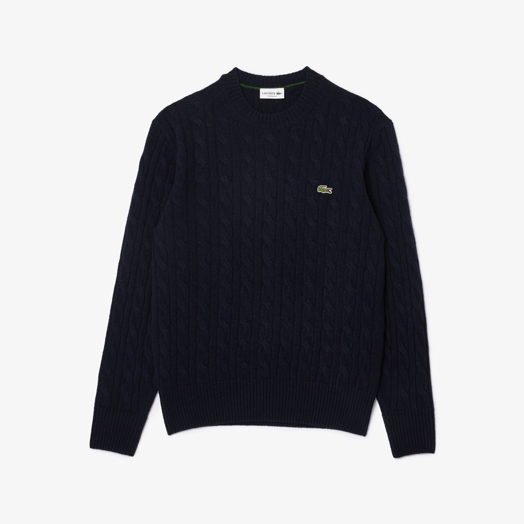 Lacoste Coarse Knitted Wool Round-neck Sweater In Blue