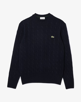 Men's Cable Knit Wool Crew Neck Sweater 