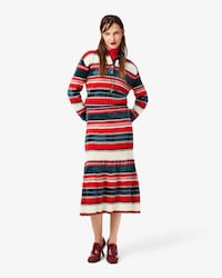 Runway Striped Polo Collar Maxi Dress