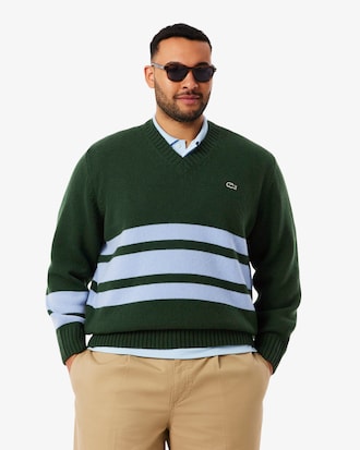 Men's Striped Wool V-Neck Sweater