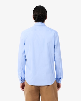 Camisa de Corte Ajustado de Popelina El&aacute;stica de Rayas