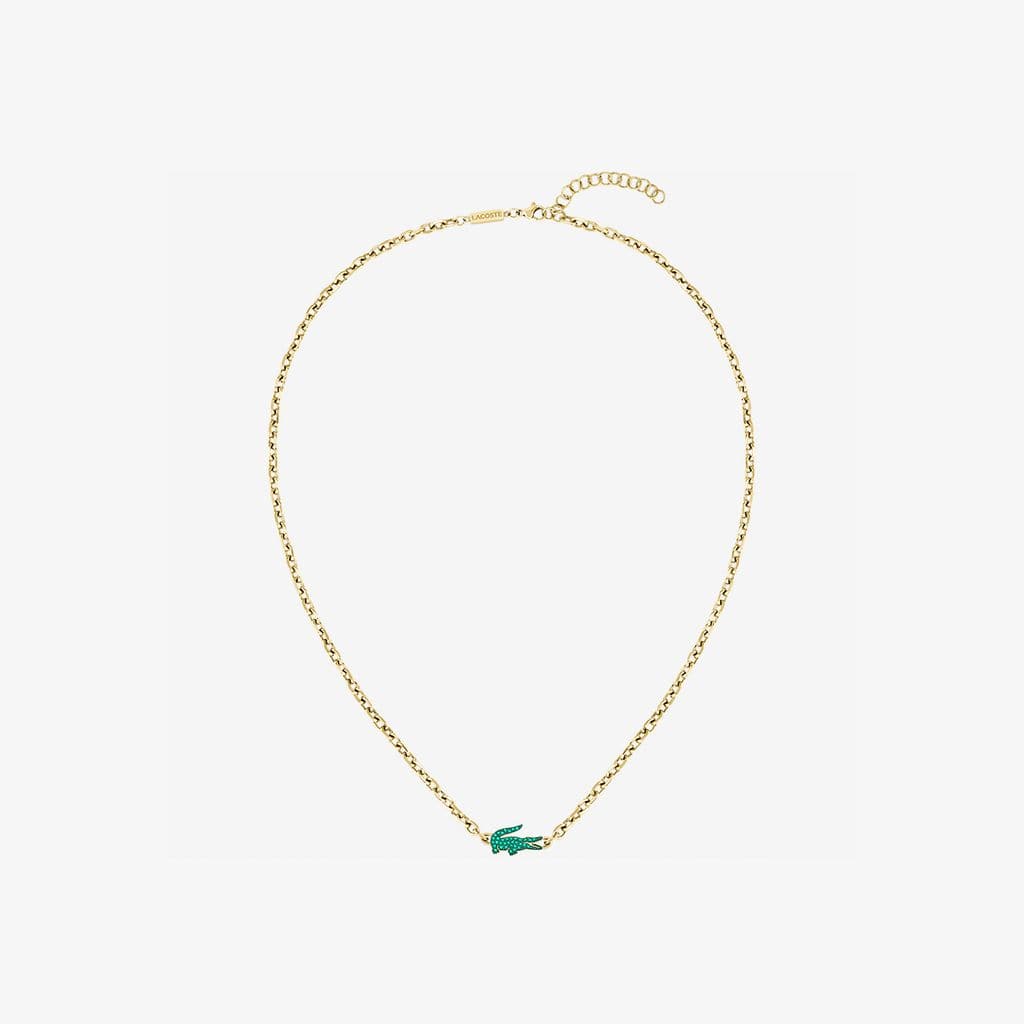 Lacoste Men's Arthor Green Crystal Gold-Tone Crocodile Necklace - Gold Plated Stainless Steel