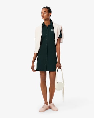 Tennis Badge Accent Polo Collar Piqu&eacute; Dress