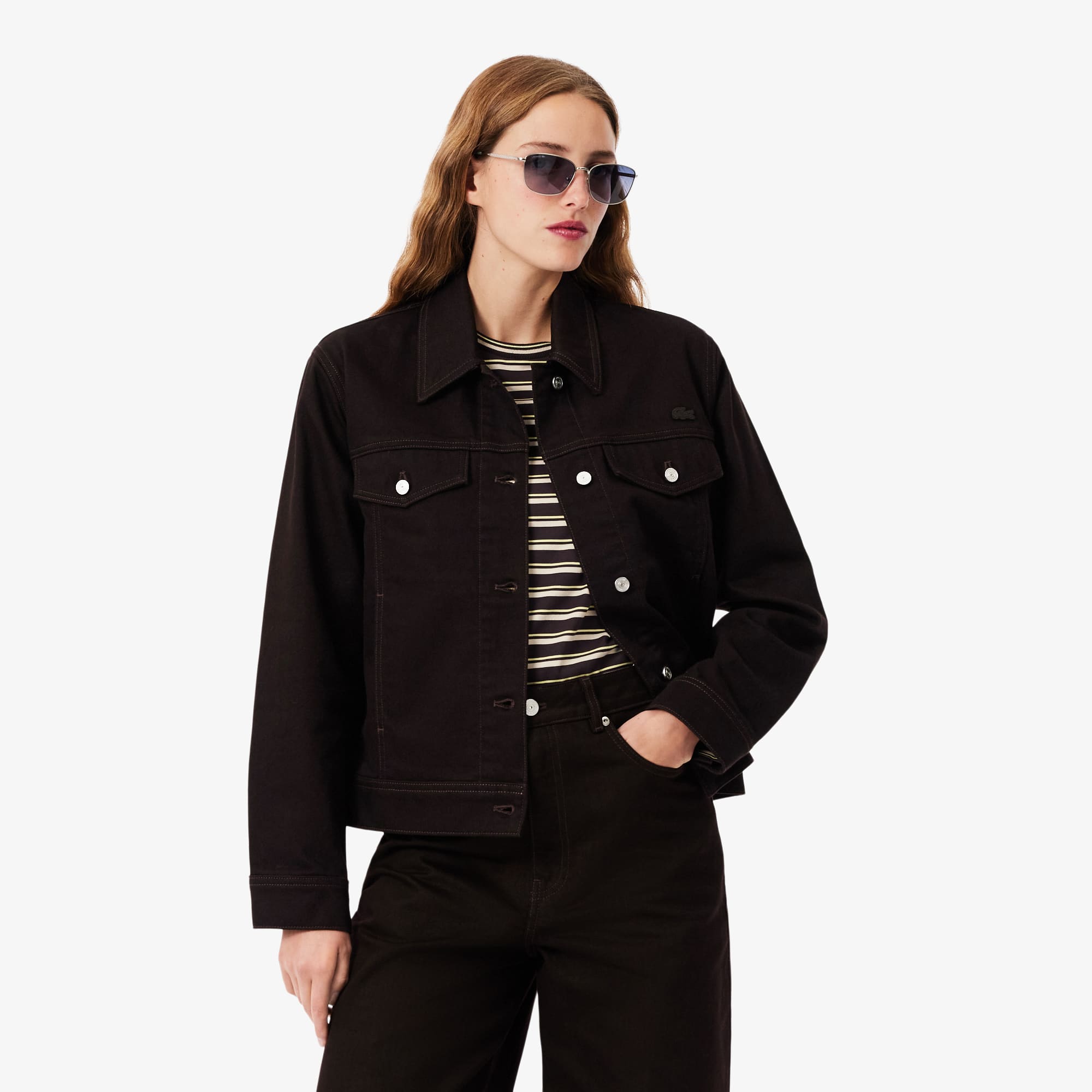 Lacoste Slim Fit Buttoned Denim Jacket - 36 In Brown