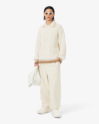 Runway Wool Polo Collar Cable Knit Sweater