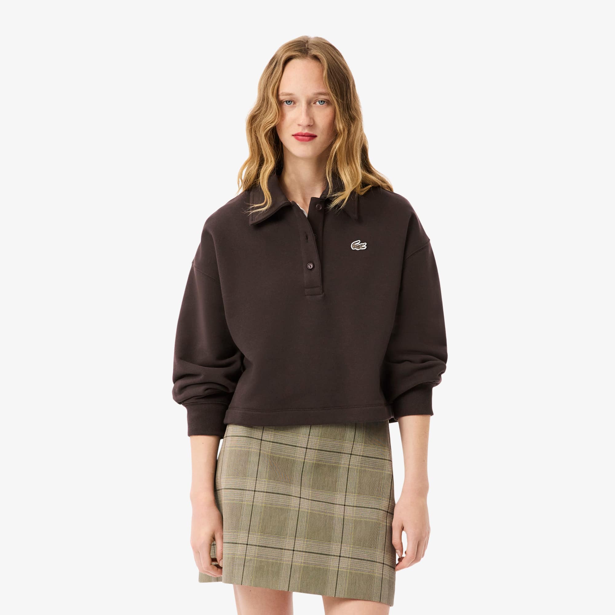 Women's Oversized Fleece Polo Collar Sweatshirt - Sweaters