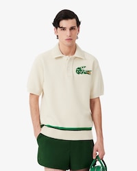 Runway Floral Crocodile Polo Collar Piqu&eacute; Sweater