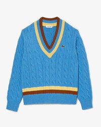 Women's Lacoste V-Neck Cable Knit Wool Sweater