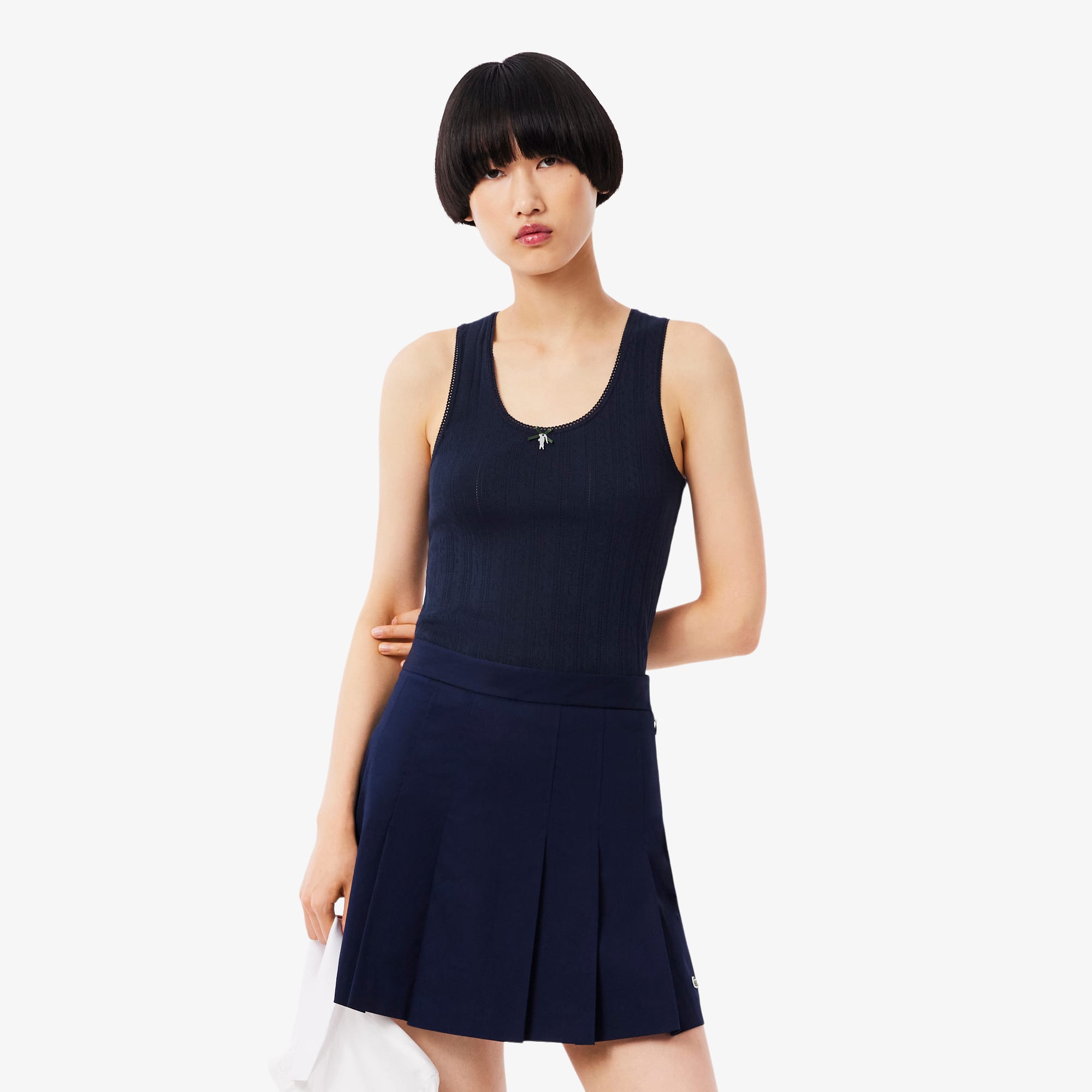 Lacoste Women's Slim Fit Pointelle Knit Cotton Tank Top - 44 In Black