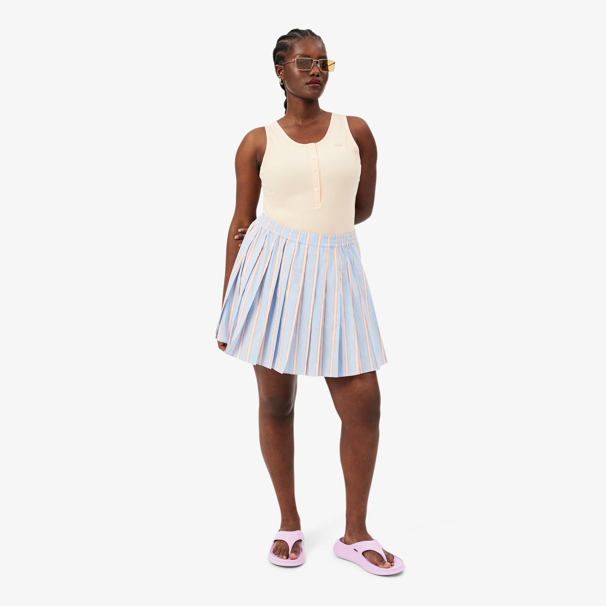 Poplin Short Striped Pleated Skirt - Shorts & Skirts - New In 2026
