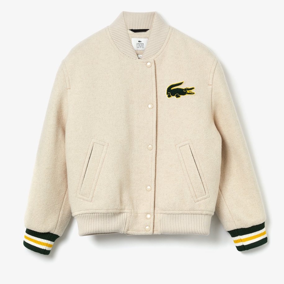 Women S Lacoste Live Croc And Badge Oversized Wool Teddy Jacket Lacoste