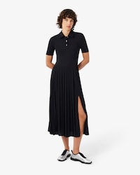 Pleated Fluid Jersey Polo Collar Dress