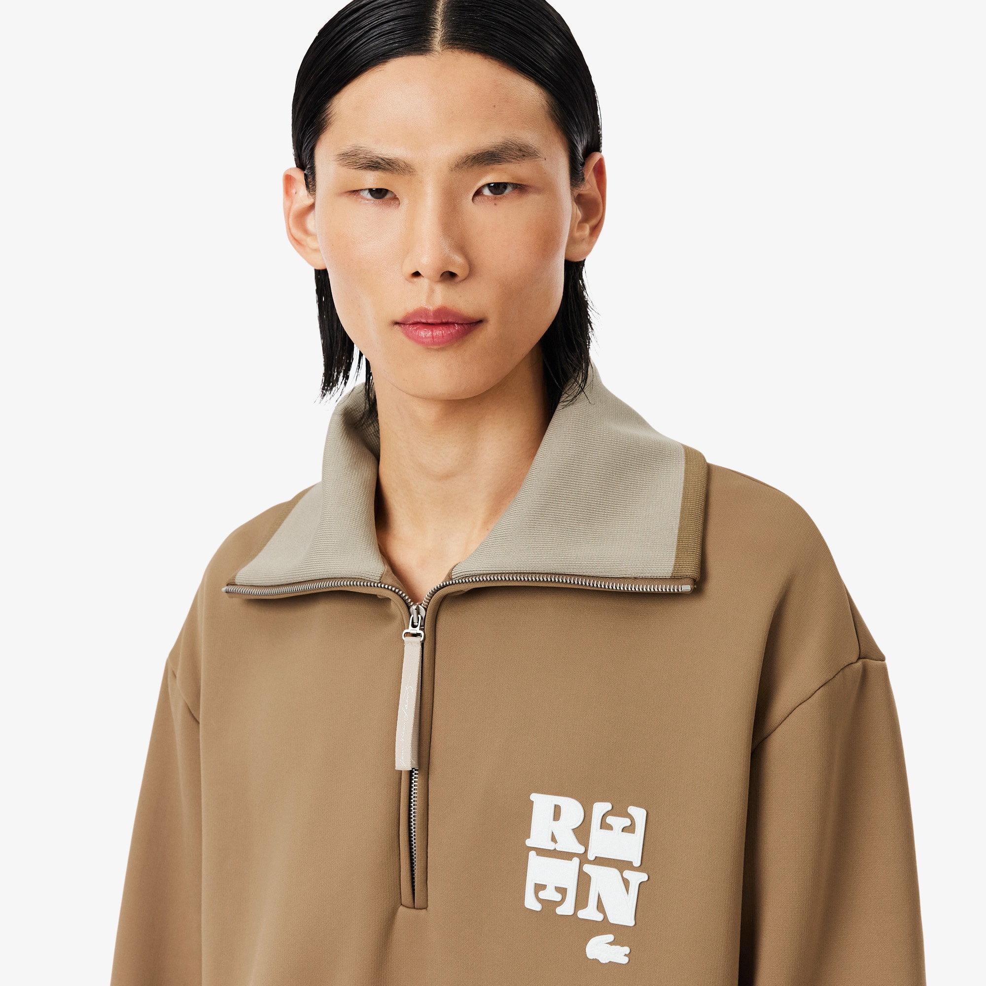 Runway High Neck Zipped Badge Accent Sweatshirt