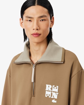 Runway High Neck Zipped Badge Accent Sweatshirt